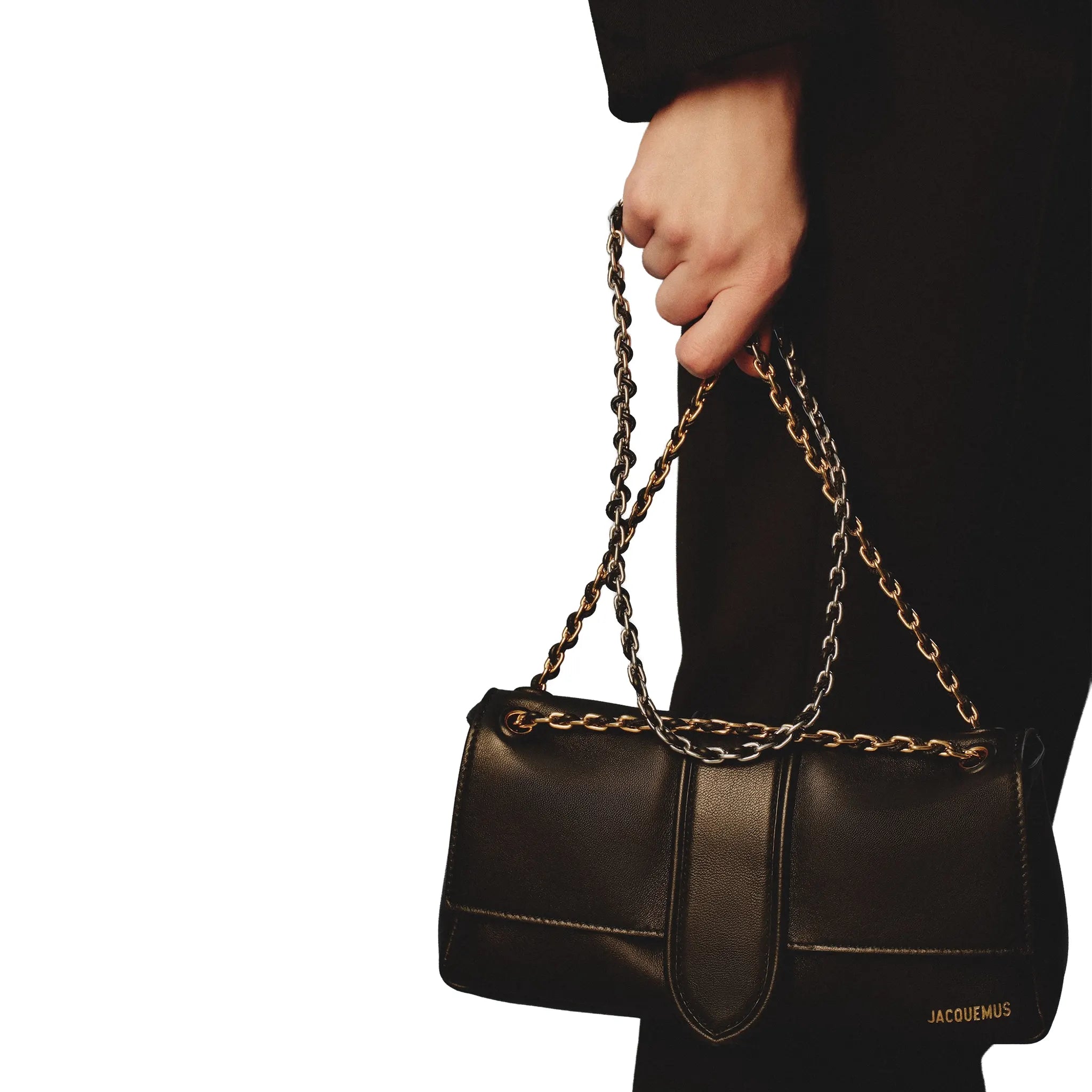 Detailed View of Jacquemus The Bambino Chain Soft Flap Black Shoulder Bag BAW00453AC27L14990